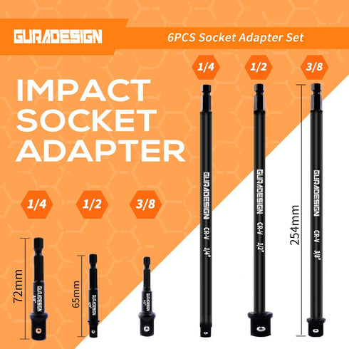 6-Piece Impact Socket Adapter Set for Drill, 10" and 3 , Impact Grade Power Drill Sockets Adapter Set