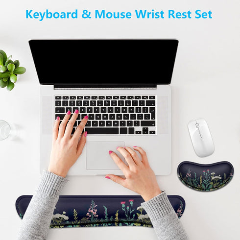 Dapesuom Enlarge Keyboard Wrist Rest, Memory Foam Cushion for Desk Mat Support, Cute Pain Relief Set with Non-Slip Base