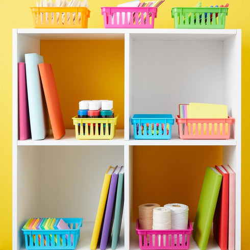 Bright Creations 12 Pack Small Plastic Classroom Storage Bins for Organization, School Supplies, 6 Colors