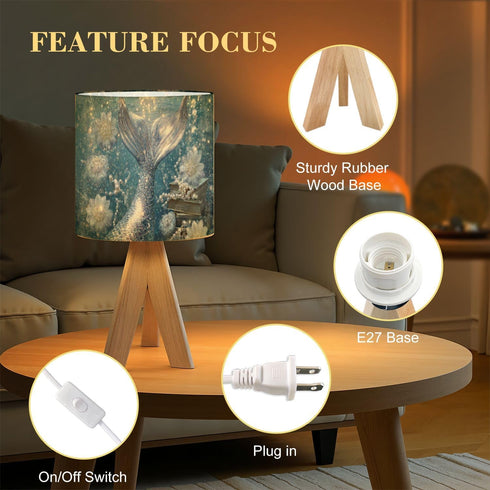 RAINFALLARING Tripod Bedside Table Lamp for Bedroom Silver Mermaid Tail Underwater Scene Pearls Sparkling Stars