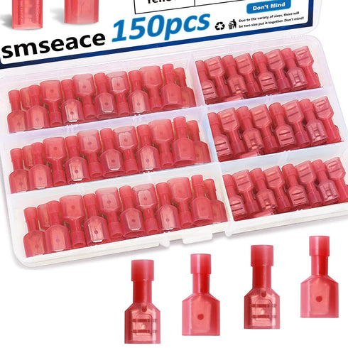 smseace 150Pcs Spade Connectors Kit, 22-16AWG Male/Female Nylon Quick Connect/Disconnect Electrical