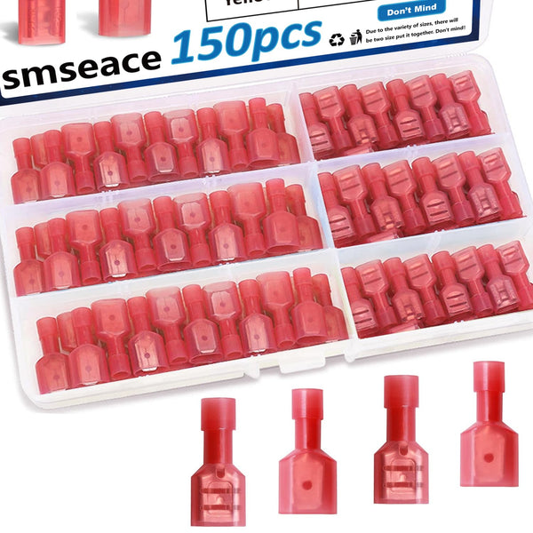 smseace 150Pcs Spade Connectors Kit, 22-16AWG Male/Female Nylon Quick Connect/Disconnect Electrical