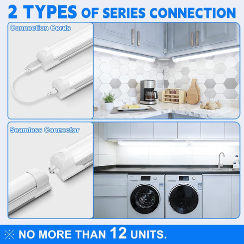 2FT, 20W 2400LM 3 3500K/5000K/6500K, 24-inch T8 (2-Pack) CNSUNWAY LED Shop Light | Color Changing Under Cabinet Lights