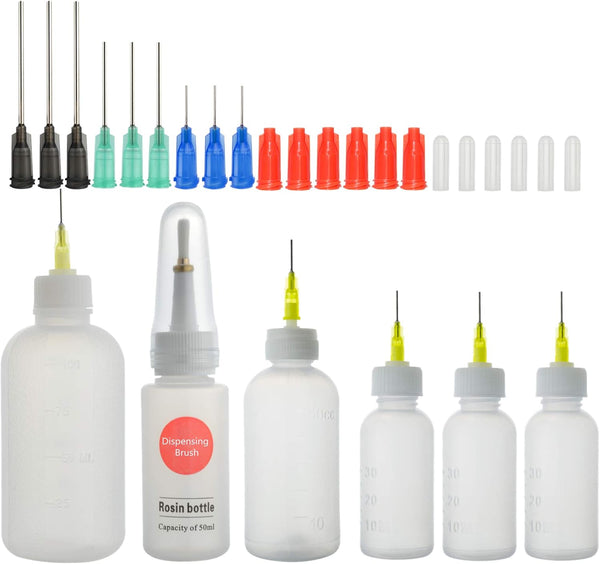 SHAOTONG 6Pcs Squeeze Bottle with 14Pcs Dispensing Needles, 1Pc Dispensing Brush, 12Pcs Cap