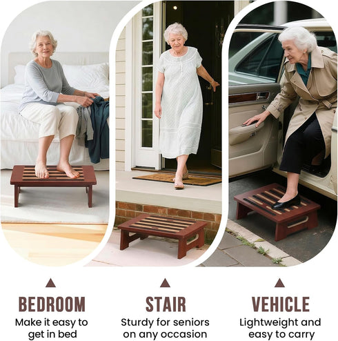 Woodever 450 LBS, One Step Stool for Adults Seniors Kids with Non-Slip Surface, Wood Stepping Stools for High Bed