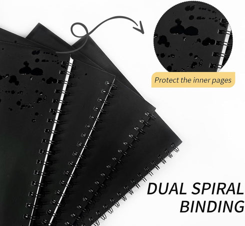 Lined Spiral Notebook B5 Black Journal: 4 Pack, 7mm College Ruled, 160 Pages, 100GSM Thick Paper