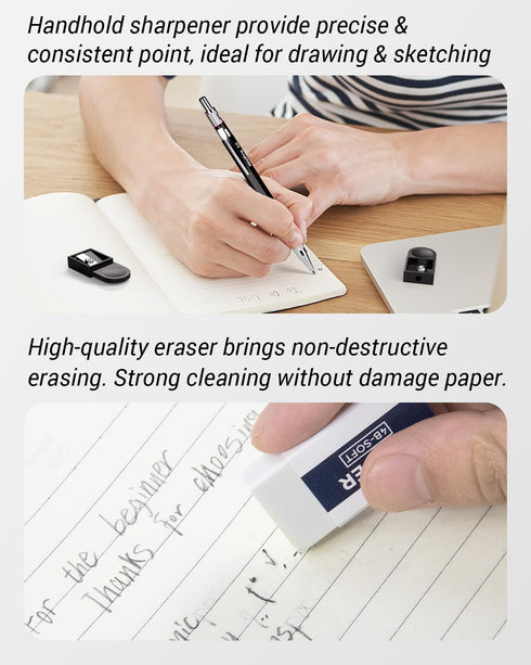 Nicpro 2mm Metal Mechanical Pencil Set with Case, 3PCS Lead Holder 2.0 mm, 144PCS Lead Refills, Eraser, Sharpener