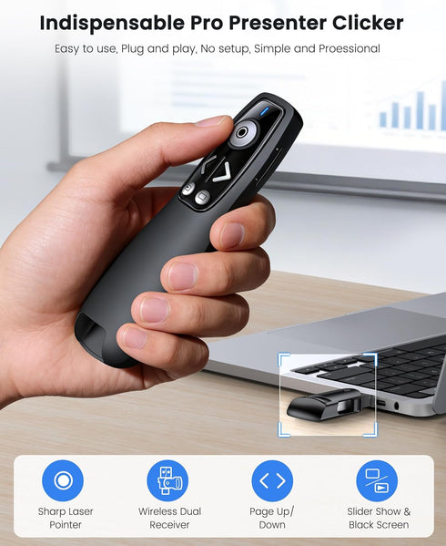 ELISWEEN Presentation Clicker Wireless Presenter Remote for PowerPoint, Powerpoint Clicker with Volume Control
