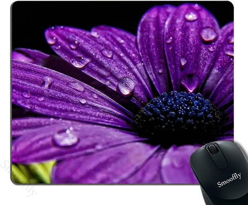 Smooffly Mouse Pad, Purple Daisy Rectangle Mouse Mat Design, Natural Eco Rubber Computer Desk Stationery Accessories