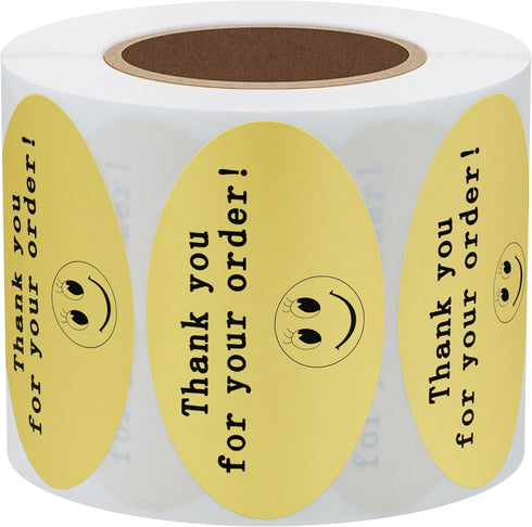 Hybsk 50mmx30mm Oval Gold Metallic Foil Thank You for Your Order Retail Mailing Stickers, 500 Labels