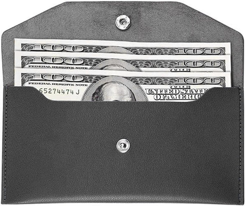 Cash Envelope Wallet - Reusable Waterproof PU Leather Budget Envelope for Men and Women (Black)