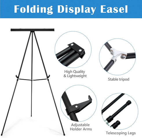 Falling in Art Aluminum Flip Chart Display Easel Stand, Adjustable Floor for Boardroom, 63 1/2'' High, Black