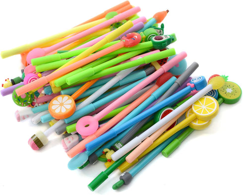YYaaloa 64pcs Cute Cartoon Novelty Gel Ink Pens, 0.5 mm Black Ink, Assorted Styles, Fun Kawaii Pens for Kids