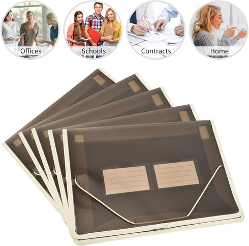 Expanding File Folder Document Organizer, Waterproof Transparent Document Bag, 2.8" Expansion, 5 Pack for Home School