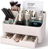 5 Countertop(Beige) KINGFOM PU Leather Desk Organizer with Drawer, Compartments Desktop Storage Caddy for Office & Home