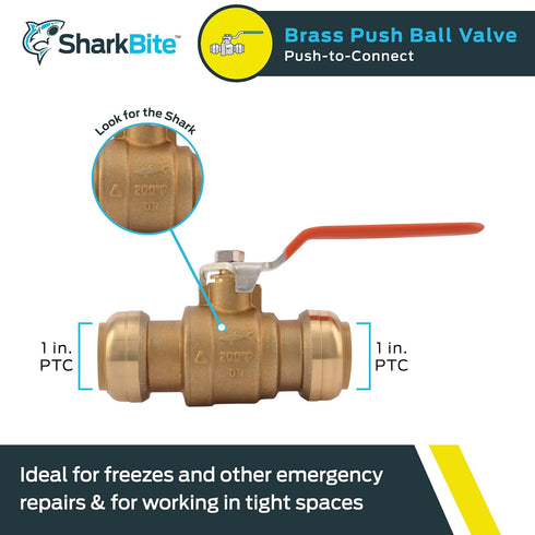 SharkBite 1 Inch Ball Valve, Push to Connect Brass Plumbing Fitting for Water Shut Off