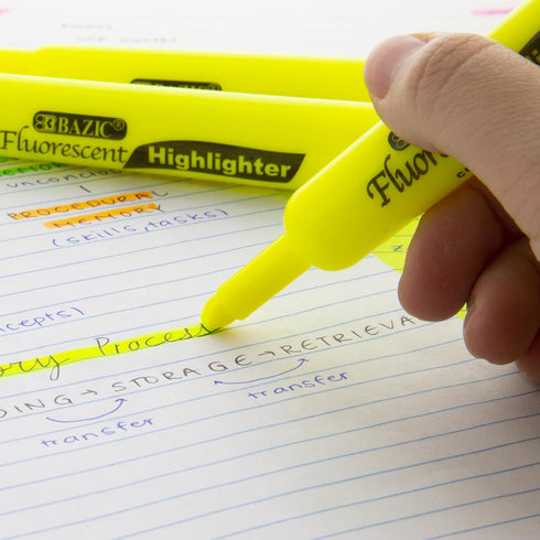 BAZIC Highlighter Yellow Desk Style - Chisel Tip Broad Fine Line Marker (12/Pack), Total 12-Count