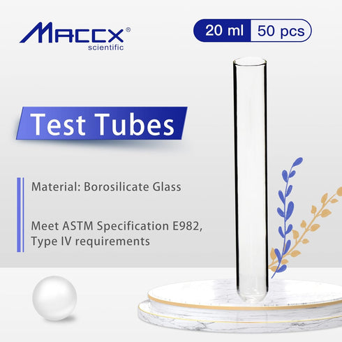 20ml Glass Test Tubes, Dim. 20x150mm, Pack of 50, Borosilicate Glass Material