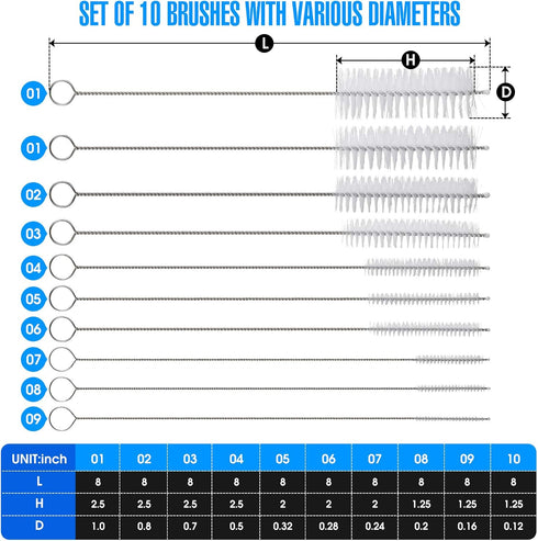 10 Pieces Drinking Straw Cleaning Brush, Tube Bottle Cleaner Pipe Brushes