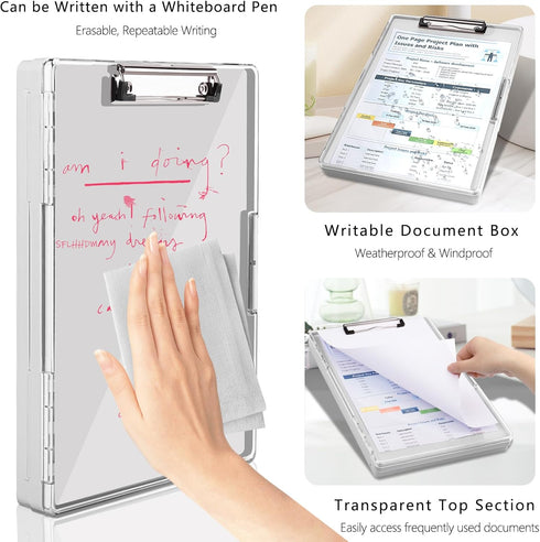 Clipboard with Storage, Heavy Duty Clip Boards 8.5x11 with 2 Storage Cases, Clear Top Panel Clipboards