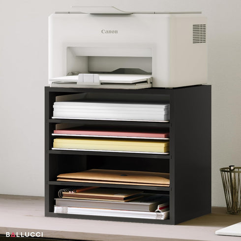 Ballucci 4-Tier Paper Organizer for Desk, Stackable Paper Storage Shelves, Letter Tray Sorter for Office, Black