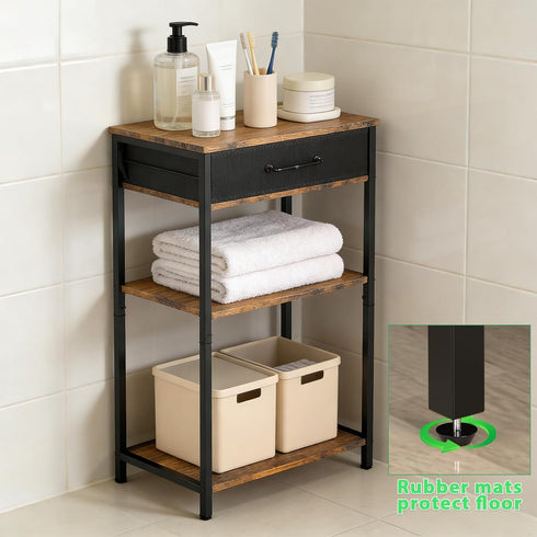 FANSXIVITA 3-Tier Printer Stand with Fabric Drawer, Industrial Sturdy Under Desk Printer Cart with Open Storage, Narrow