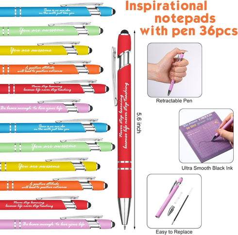 Outus 72 Pcs Inspirational Gift Set, Motivational Notepads with Pens, Sticky Notes for Study Planner Office Supplies