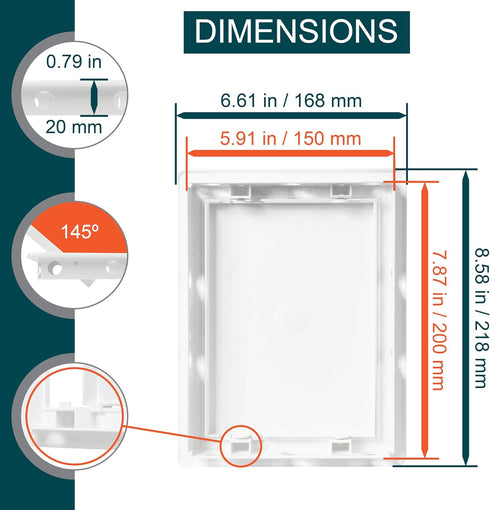 6" x 8" White Plastic Access Panel. Service Shaft Door Panel. Plumbing, Electricity, Heating, Alarm Wall Access Panel for Drywall. Bathroom Services Access Hole Cover. (6" x 8") by ECOPRO VENT