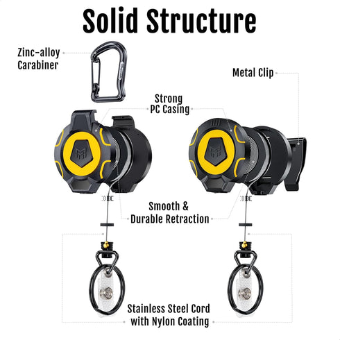 MNGARISTA Upgraded Heavy Duty Retractable Keychain, 10 oz Retraction with Belt Clip and Carabiner, 2 Pack
