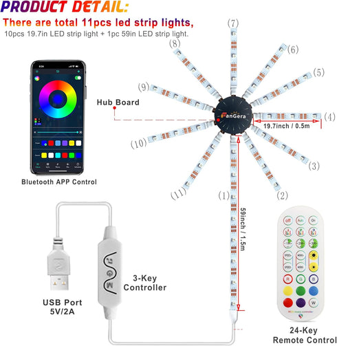 FanGera 11pcs Smart Firework LED Lights Indoor, Music Sync LED Firework Lights with Firework Launch Effect, App