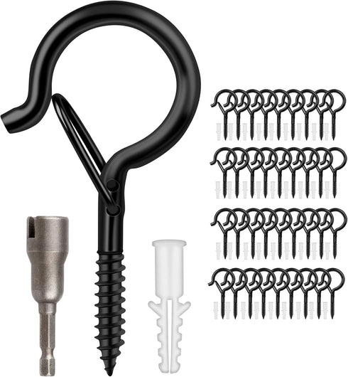 FSAH 36 1 PCS Q-Hanger Hooks with Safety Buckle, Windproof Screw Hooks for Outdoor String Lights Hanging Christmas
