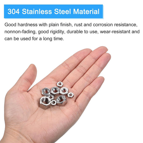 Hex Nuts Assortment Kit: 150Pcs #8-32 Hex Nuts with #8 Flat Washers & Split Lock Washers, 304 Stainless Steel Hardware