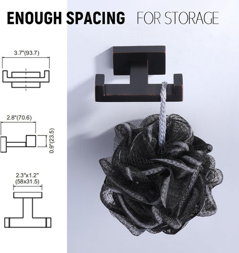 Bathroom Double Towel Hook - Modern Oil Rubbed Bronze Holder for Heavy Duty Coat and Robe Hooks