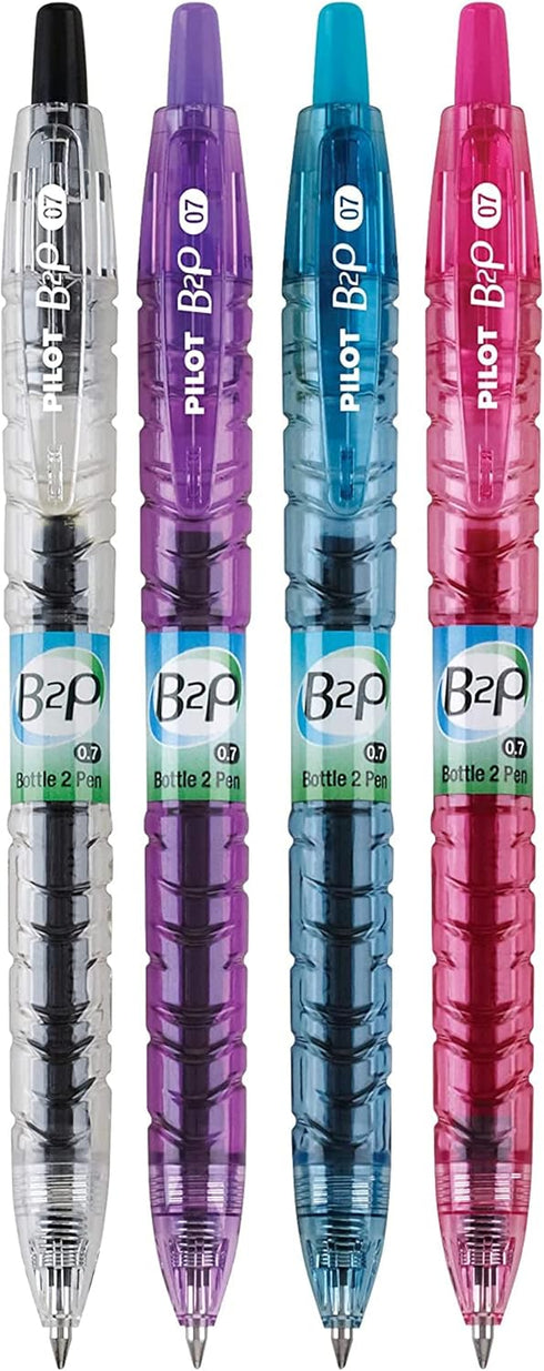 PILOT B2P Colors (New 2020! in retail packaging) - Bottle to Pen Refillable & Retractable Rolling Ball Gel Pen Made From Recycled Bottles, Fine Point, Color G2 Inks, 4-Pack