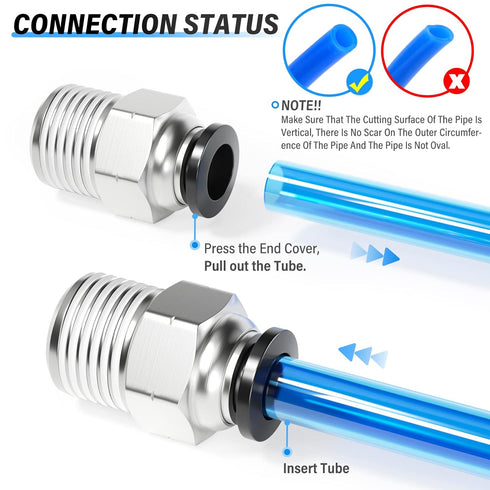 TAILONZ PNEUMATIC Male Straight Push to Connect Fittings, 3/8 Inch Tube OD x 1/4 Inch NPT Thread, Pack of 10