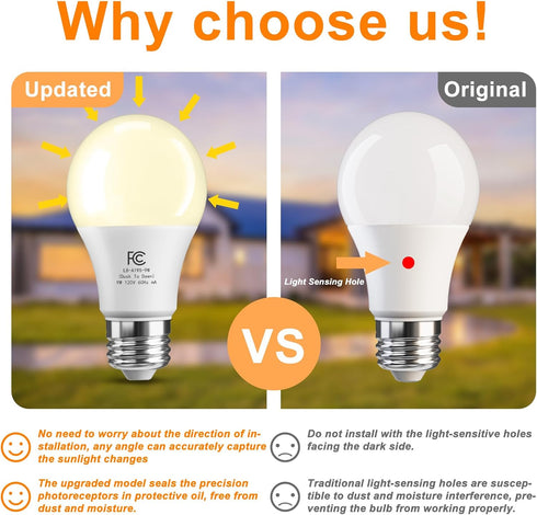 Bulbs Bulb, Bulb 60W 9W, 3000K,E26 4 Pack TJOY Dusk to Dawn Light Outdoor, Light Sensor LED Light Automatic on/Off