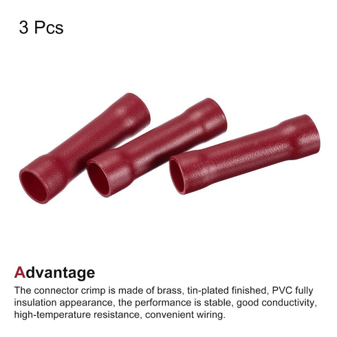MECCANIXITY Butt Crimp PVC Terminals Red 8 AWG Fully Insulated for Electrical Wire Crimping, Pack of 3
