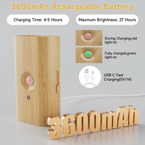 3600 3 10-100LM Dimmable, 2-Pack Wood Grain Night Light with Motion Sensor, Magnetic Attachment, Wireless, mAh Type-C