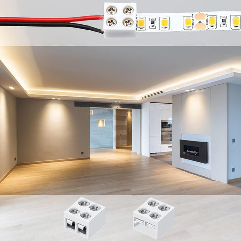 25 Pack 2 Pin 8mm LED Tape Light Connectors with Screwdriver, Tighten Screw Terminal Blocks for 5v 12v 24v Monochrome