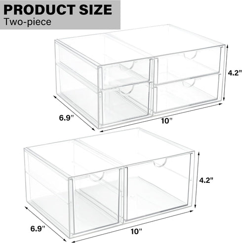 Prsildan Acrylic Drawer Makeup Organizer with 6 Drawers, Set of 2 Clear Stackable Storage for Vanity and Office
