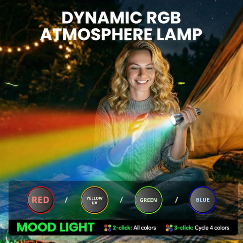 2000 5 4200mAh Lumen EDC Flashlight Small Rechargeable Flashlight with Memory,Multi-Color Light (Warm