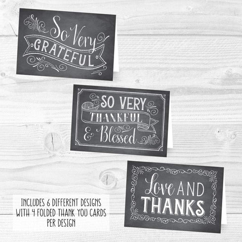 Hadley Designs 24 Chalkboard Thank You Cards | Envelopes, Great Note for Adult Funeral Sympathy or Gift Gratitude