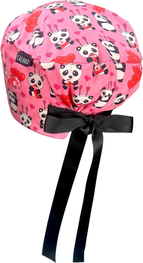 Euro Style Scrub Cap for Women & Men with Ribbon Ties & Buttons, Head Cover for Long or Short Hair