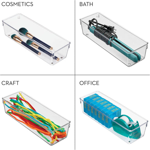 Set 6 iDesign Plastic Drawer Organizer Bins - Storage for Kitchen, Bathroom, and Desk Drawers - of - Clear