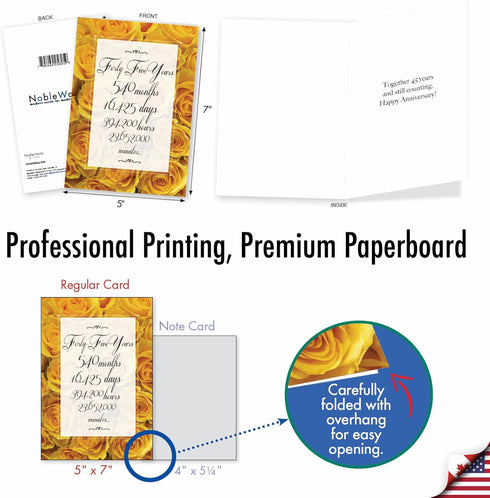 NobleWorks - 45th Milestone Anniversary Notecard with Envelope for Men, Women, 45 Years of Loving Marriage