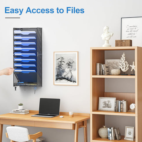 OUTWOLF 10 Tier Hanging Wall File Organizer, Wall Mount Paper Document Holder for Home Office Organization