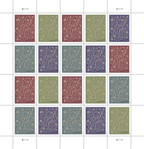 United States Postal Service 2020 20) Thank You (Sheet of First-Class Mail Forever Postage Stamps