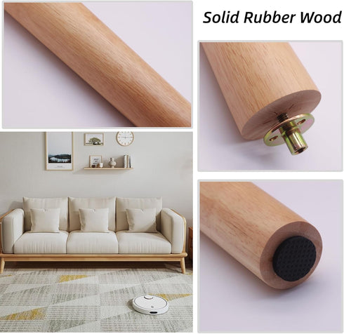 Legs(6" Set 4) WEICHUAN Solid Rubber Wood Replacement Sofa Couch Chair Ottoman Loveseat Coffee Table Cabinet Furniture
