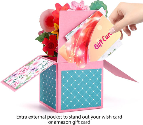 4 Pack 3D Giiffu Pop Up Flower Bouquet Cards, Flower Pop Up Card with Envelope & Note, Mothers Day Pop Up Cards