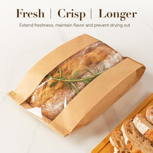 Foranda 50 Pack (6.3x2.713.7 Inches) Long Paper Bread Bags with Tabs for Homemade Sourdough, Resealable Bakery Bags